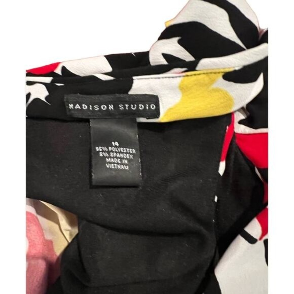 Madison Studio Bright Colorful Sleeveless‎ V-Neck Front Back MIDI Dress Size 14 - Picture 7 of 8